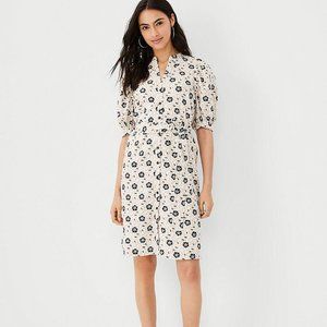 NWT Ann Taylor Floral Linen Blend Puff Sleeve Shirtdress